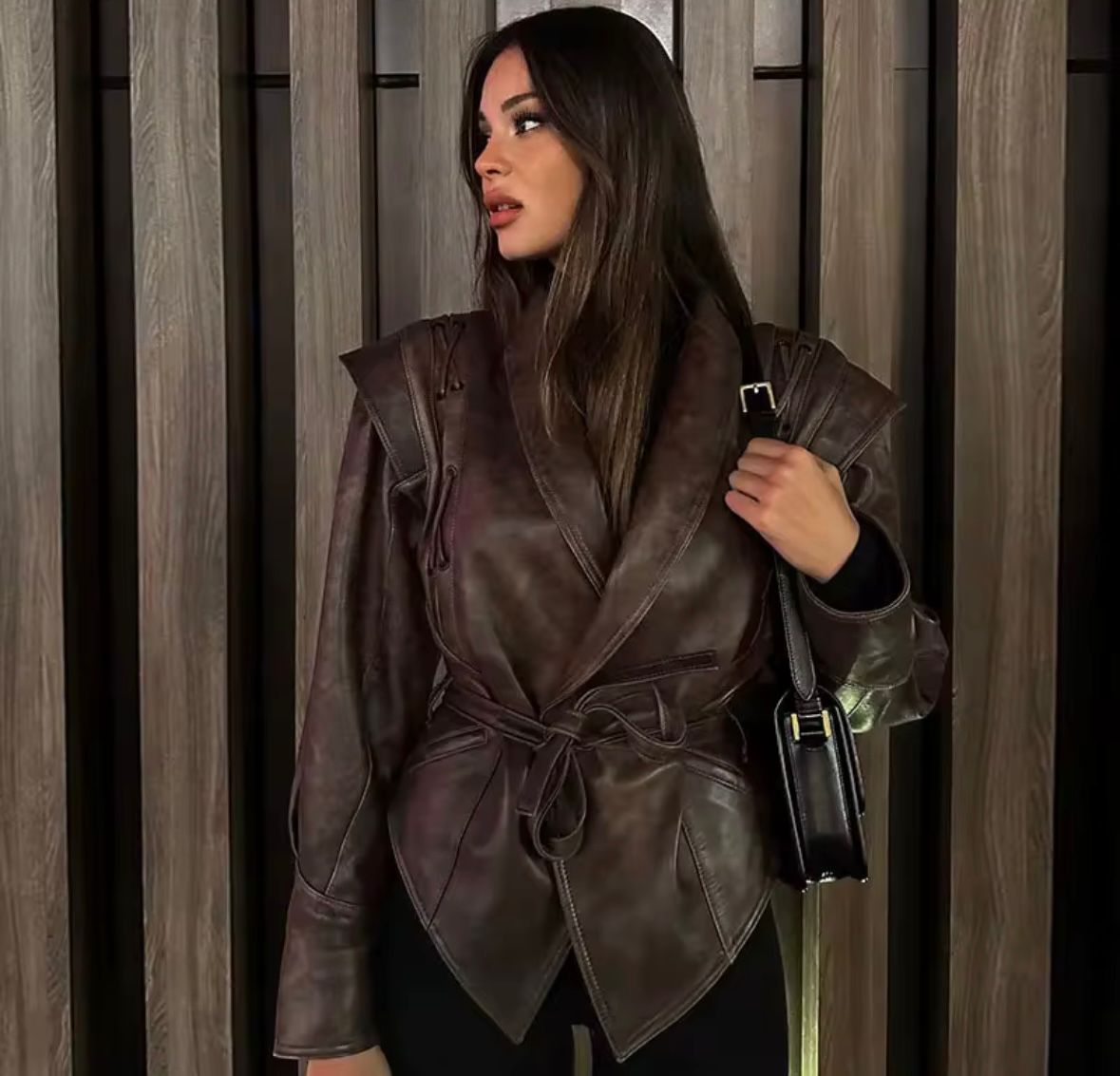 Luxury Brown Genuine Leather Short Jacket
