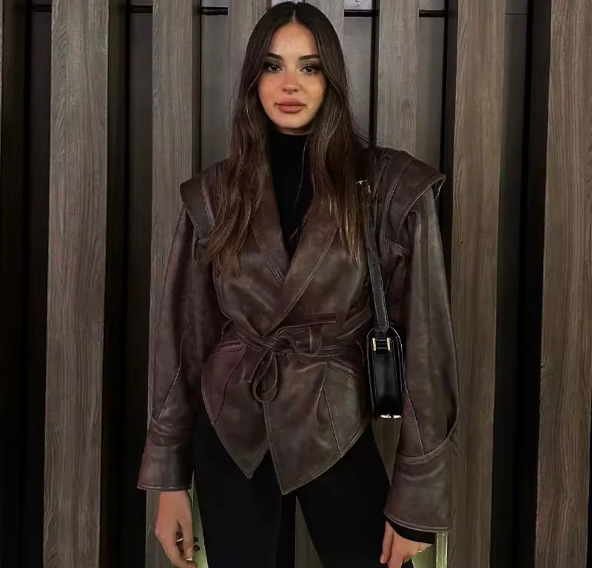 Luxury Brown Genuine Leather Short Jacket
