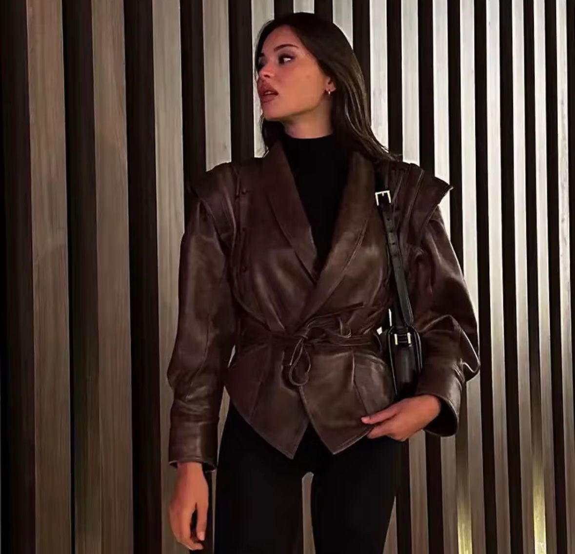 Luxury Brown Genuine Leather Short Jacket