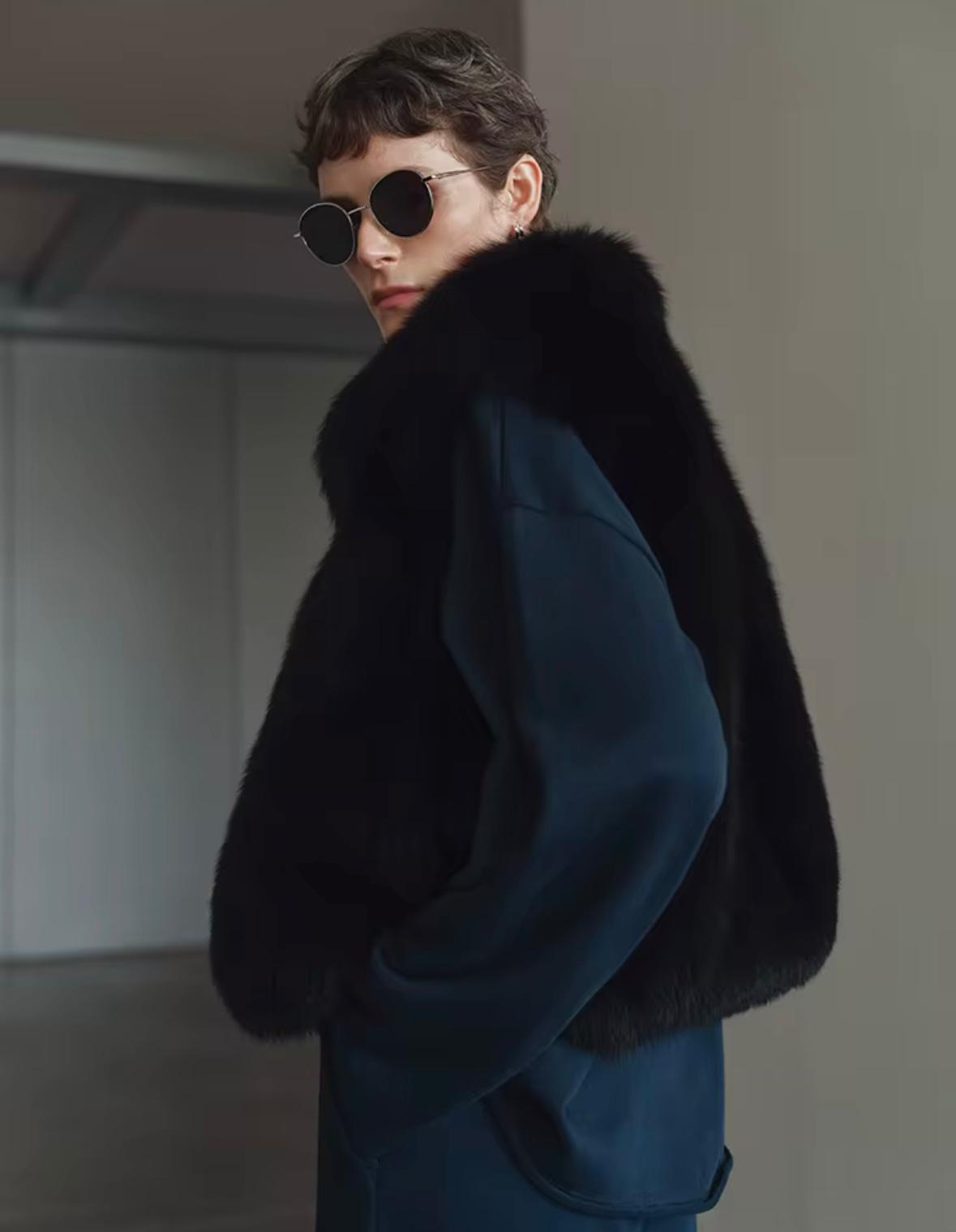 Luxury Genuine Fur Vest – Midnight Black & Snow Cream