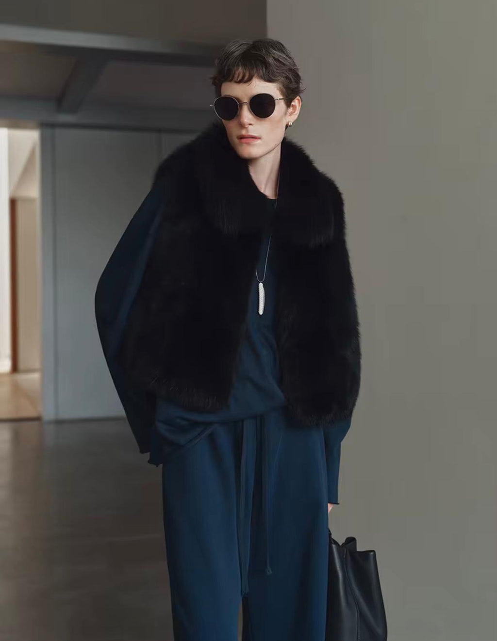 Luxury Genuine Fur Vest – Midnight Black & Snow Cream