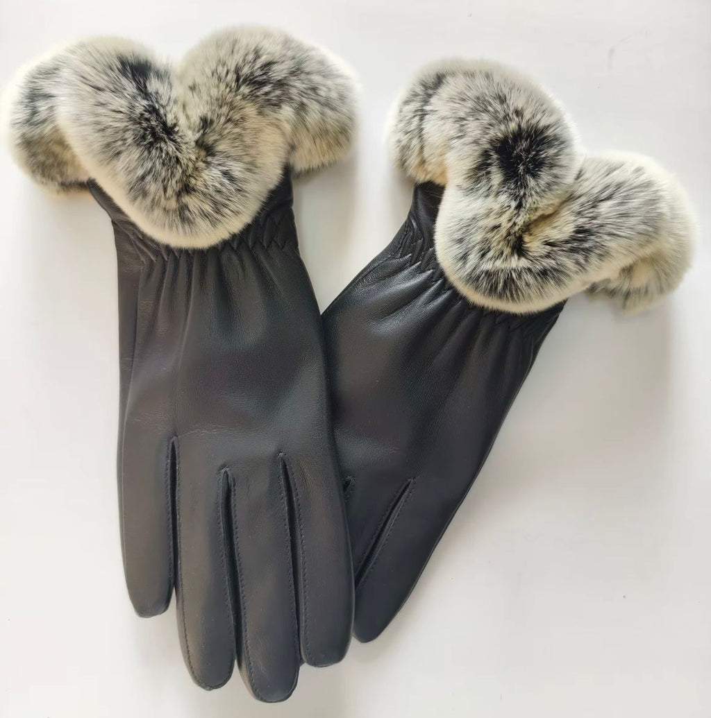 Premium Leather Gloves with Real Fur Cuffs