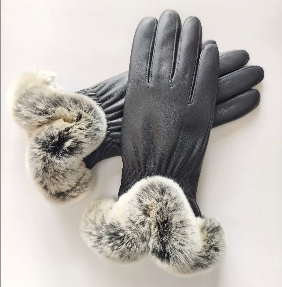 Premium Leather Gloves with Real Fur Cuffs